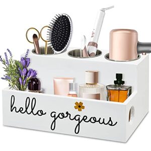 unistyle hello gorgeous hair tool organizer for bathroom,blow dryer holder hair tools styling supplies organizer bathroom organizer countertop vanity organizer for accessories, makeup, toiletries