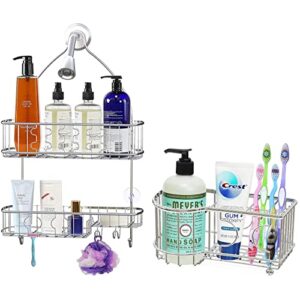 simple houseware bathroom hanging shower head caddy organizer + multi-functional 6 slots toothbrush holder, chrome