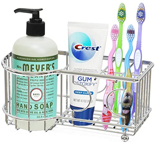 Simple Houseware Bathroom Hanging Shower Head Caddy Organizer + Multi-Functional 6 Slots Toothbrush Holder, Chrome