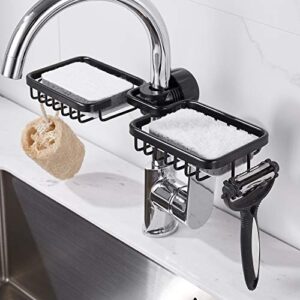 clamping type dish sponge holder faucet caddy shower rod basket soap holder,faucet shower rod assembled black color
