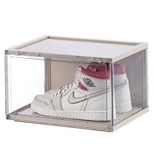 w xuexiewu k.t.z shoe boxes，clear plastic shoe box，sports shoe storage box， magnetic side open stackable shoe box（khaki 1pcs）