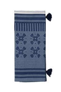 foreside home & garden blue abstract pattern 27 x 18 inch woven cotton kitchen tea towel with hand sewn tassels