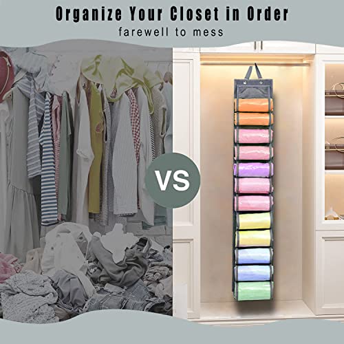 ZKDYNJ Legging Organizer Storage Bag Over The Door, Wall Mount Hanging Compartment with 24 Large Capacity Pocket Organizers for Leggings, Yoga Clothes, T-Shirts, and Jeans (Black - 2 Pack)