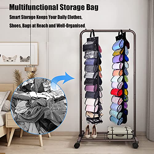 ZKDYNJ Legging Organizer Storage Bag Over The Door, Wall Mount Hanging Compartment with 24 Large Capacity Pocket Organizers for Leggings, Yoga Clothes, T-Shirts, and Jeans (Black - 2 Pack)