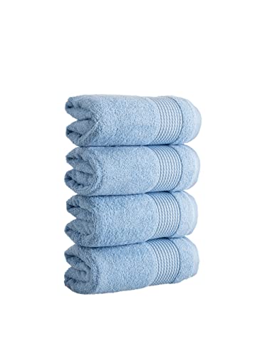 HALLEY Hand Towels 4-Pack - 100% Turkish Cotton Ultra Soft, Absorbent Bathroom Towels - Premium Quality, Machine Washable - Blue