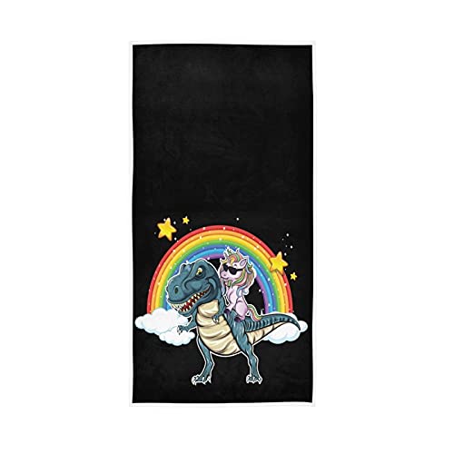 QUGRL Dinosaur Unicorn Hand Towels Rainbow Kitchen Dish Towels, Soft Quality Premium Fingertip Washcloths Bathroom Decor for Guest Hotel Spa Gym Sport 30 x 15 inches