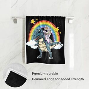 QUGRL Dinosaur Unicorn Hand Towels Rainbow Kitchen Dish Towels, Soft Quality Premium Fingertip Washcloths Bathroom Decor for Guest Hotel Spa Gym Sport 30 x 15 inches