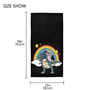 QUGRL Dinosaur Unicorn Hand Towels Rainbow Kitchen Dish Towels, Soft Quality Premium Fingertip Washcloths Bathroom Decor for Guest Hotel Spa Gym Sport 30 x 15 inches