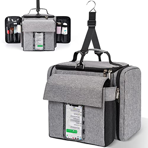 Shower Caddy Tote Bag, Portable Shower Caddy for College Dorm Travel, Separate Compartment, Large Capacity, Quick Dry Mesh Base, Hanging Toiletry Bath Bag (Grey)