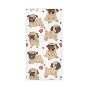moyyo funny cartoon dogs pugs puppies hand towel soft highly absorbent large hand towels 15 x 30inch fingertip towels bath towel multipurpose for hand face bathroom gym hotel spa