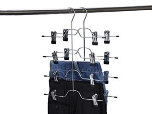2 quality pant skirt trouser 4-tier pants metal hangers heavy duty metal and clips, great for slacks, trousers, jeans, towels (2)