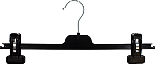 Plastic Bottom Hanger, 100 Pack Matte Black Heavy Duty 14 inch Clip Pants Skirt Hangers