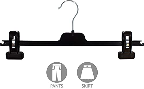 Plastic Bottom Hanger, 100 Pack Matte Black Heavy Duty 14 inch Clip Pants Skirt Hangers