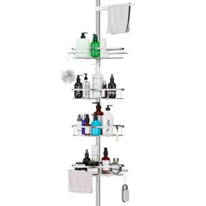 livecast shower caddy corner organizer with tension pole for bathroom bathtub stainless storage for shampoo accessories, 4 adjustable shelves, 40 to 114 inch