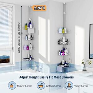 LIVECAST Shower Caddy Corner Organizer with Tension Pole for Bathroom Bathtub Stainless Storage for Shampoo Accessories, 4 Adjustable Shelves, 40 to 114 Inch