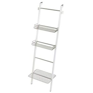 interdesign formbu free standing bathroom storage ladder with shelves for towels, soap, candles, tissues, lotion, accessories - white/satin