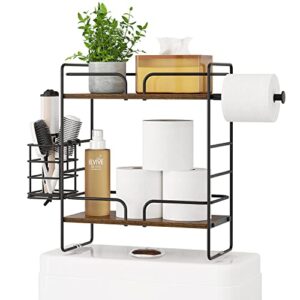 seirione 2-tier over the toilet storage shelf,wooden toilet shelf organizer with toilet paper holder storage,compact bathroom toilet shelf over toilet tank tray with 3 mounting options,rustic brown
