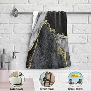 Jucciaco Black Marble Hand Towel for Bathroom Kitchen, Absorbent Luxury Black and Grey Marble Bath Hand Towels Decorative, Soft Polyester Cotton Towels for Hand, 28x14 inches, Set of 2