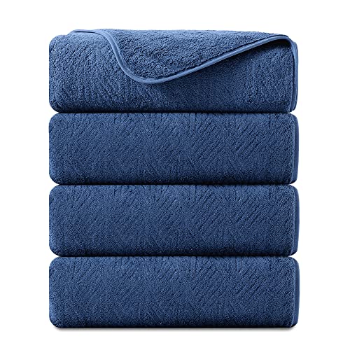 Tigona 4 Pack Bath Towels Extra Large 35"x 70"Highly Absorbent Quick Dry Large Bath Towels Oversized Microfiber Bath Sheets Soft Bulk Towels for Bathroom Kitchen Spa Hotel Gym Pet(Navy)