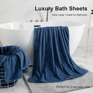 Tigona 4 Pack Bath Towels Extra Large 35"x 70"Highly Absorbent Quick Dry Large Bath Towels Oversized Microfiber Bath Sheets Soft Bulk Towels for Bathroom Kitchen Spa Hotel Gym Pet(Navy)