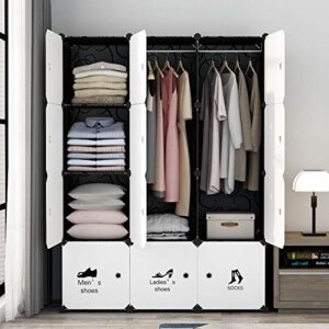 KOUSI Portable Closet Wardrobe Closet Clothes Closet Bedroom Armoire Storage Organizer with Doors, Spacious,Sturdy, Extra Space, Durable Black, 6 Cubes 2 Hanging Clothes-FBA