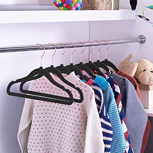 Premium Kids Velvet Hangers Rose Gold 30 Pack,Black Baby Clothes Hangers Felt Hangers,Todder Hangers Infant Velvet Hangers for Nursery Children's Closet,Non Slip Space Saving Baby Hangers