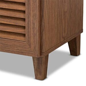 Baxton Studio Coolidge Wood 11-Shelf and Drawer Shoe Cabinet in Walnut Brown