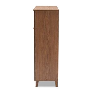 Baxton Studio Coolidge Wood 11-Shelf and Drawer Shoe Cabinet in Walnut Brown