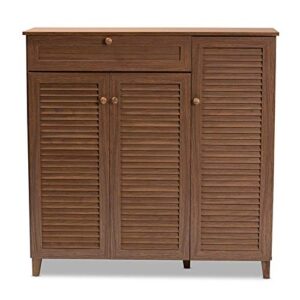 Baxton Studio Coolidge Wood 11-Shelf and Drawer Shoe Cabinet in Walnut Brown