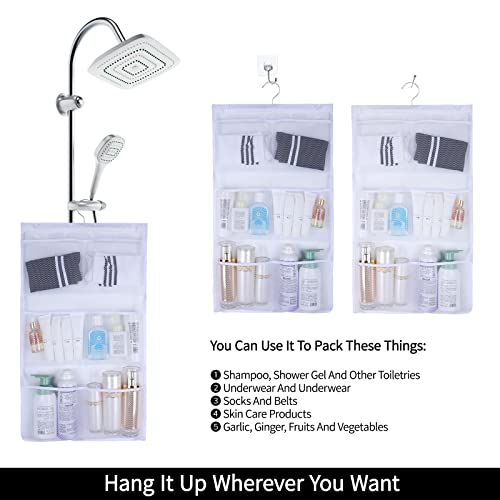 GUMQDD 6 Storage Pockets Hanging Mesh Shower Caddy,Bringing hooks can save bathroom space and fast drying,Ideal for gyms, college dorms, RV bathrooms, travel and pool locker rooms (White)