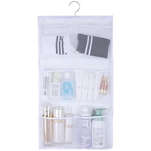 GUMQDD 6 Storage Pockets Hanging Mesh Shower Caddy,Bringing hooks can save bathroom space and fast drying,Ideal for gyms, college dorms, RV bathrooms, travel and pool locker rooms (White)