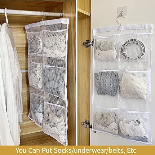 GUMQDD 6 Storage Pockets Hanging Mesh Shower Caddy,Bringing hooks can save bathroom space and fast drying,Ideal for gyms, college dorms, RV bathrooms, travel and pool locker rooms (White)