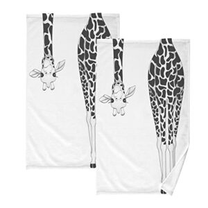 jucciaco black and white giraffe cotton towels for bathroom, soft absorbent hand towel set of 2 for gym yoga kitchen decorative, 16x28 inch