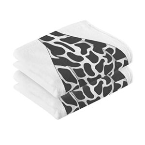 Jucciaco Black and White Giraffe Cotton Towels for Bathroom, Soft Absorbent Hand Towel Set of 2 for Gym Yoga Kitchen Decorative, 16x28 inch