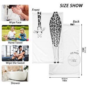 Jucciaco Black and White Giraffe Cotton Towels for Bathroom, Soft Absorbent Hand Towel Set of 2 for Gym Yoga Kitchen Decorative, 16x28 inch