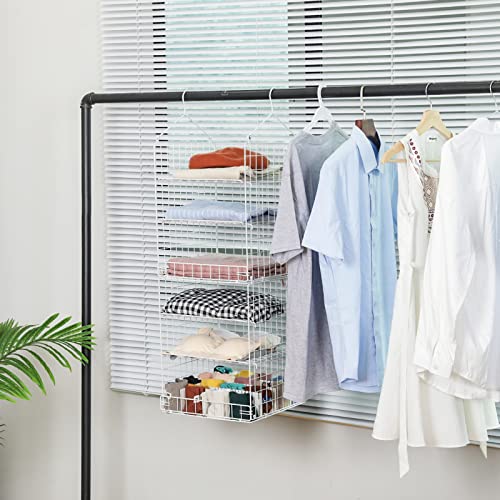 Yuyetuyo 6 Tier Foldable Closet Organizer,Adjustable Hanging Closet Shelves with 6 Adjustable Divider, Hanging Organizer for Closet,White 37.3" H X 12.6" W X 12.6" D