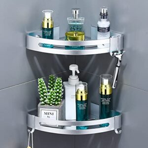 corner shower caddy. small bathroom organizer. shower rack with a holder for razor. corner shelves wall mounted. adhesive shelf organizer for kitchen. shower caddy basket with hooks (2 pack ) (silver)