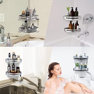 Corner Shower Caddy. Small Bathroom Organizer. Shower Rack with a Holder for Razor. Corner Shelves Wall Mounted. Adhesive Shelf Organizer for Kitchen. Shower Caddy basket with Hooks (2 pack ) (Silver)