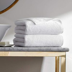 h by frette simple border bath sheet set of 2 - luxury all-white bath linens / includes 2 bath sheets (35" x 66") / 100% cotton