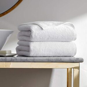 H by Frette Simple Border Bath Sheet Set of 2 - Luxury All-White Bath Linens / Includes 2 Bath Sheets (35" x 66") / 100% Cotton