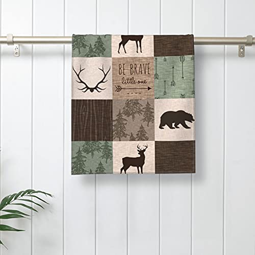 Farmhouse Rustic Bear Deer Elk Moose Green Towels,Hand Towels for Bathroom,Soft Small Bath Towel Kitchen Dish Towel,Washcloths for Bath, Pool and Guest Use, 30x70cm