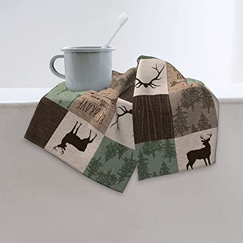 Farmhouse Rustic Bear Deer Elk Moose Green Towels,Hand Towels for Bathroom,Soft Small Bath Towel Kitchen Dish Towel,Washcloths for Bath, Pool and Guest Use, 30x70cm