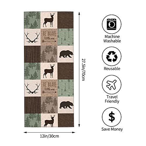 Farmhouse Rustic Bear Deer Elk Moose Green Towels,Hand Towels for Bathroom,Soft Small Bath Towel Kitchen Dish Towel,Washcloths for Bath, Pool and Guest Use, 30x70cm