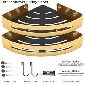 Lovelyduo Corner Shower Caddy 2-Pack, Adhesive Shower Organizer with Large Capacity Aerospace Aluminum Bathroom Shower Shelf for Rustproof, No Drilling, Wall Mount Corner Shower Rack Rose Gold