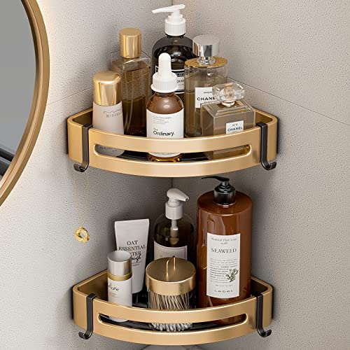 Lovelyduo Corner Shower Caddy 2-Pack, Adhesive Shower Organizer with Large Capacity Aerospace Aluminum Bathroom Shower Shelf for Rustproof, No Drilling, Wall Mount Corner Shower Rack Rose Gold