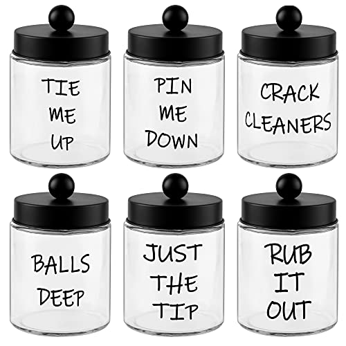 Glass Qtip Holder Dispenser, Transparent Apothecary Jars with Lid.Bathroom Vanity Countertop Organizer. Storage Container for Cotton Swabs, Balls, Cotton Pad, Floss & More - Set of 6