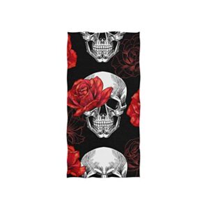 hand towel, skull and red roses hand towels for bathroom, gym, beach and spa