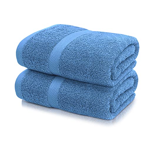 KEEPOZ 36" x 72" (2-Pack) Bath Sheets - Large Towels - Beach Towels Soft 100% Cotton Ring Spun Bathroom Towels, Highly Absorbent, Machine Washable, Towel Sets for College Dorm Not Bleach Proof (Blue)