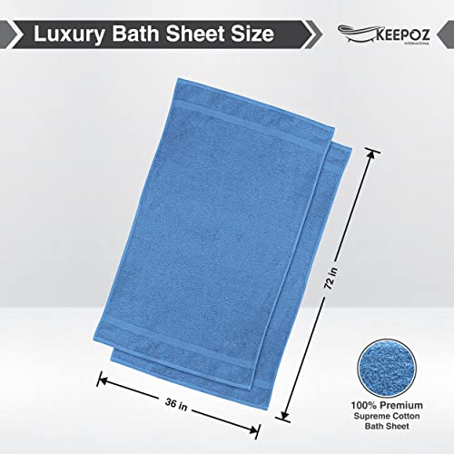 KEEPOZ 36" x 72" (2-Pack) Bath Sheets - Large Towels - Beach Towels Soft 100% Cotton Ring Spun Bathroom Towels, Highly Absorbent, Machine Washable, Towel Sets for College Dorm Not Bleach Proof (Blue)