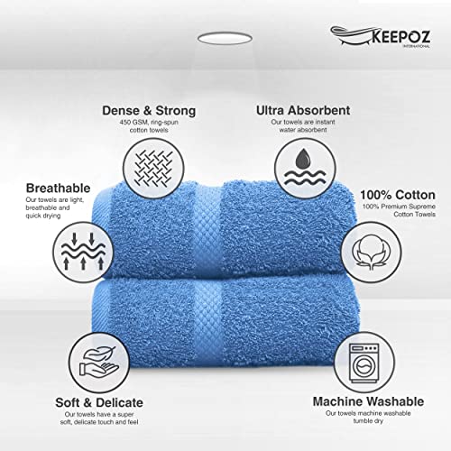 KEEPOZ 36" x 72" (2-Pack) Bath Sheets - Large Towels - Beach Towels Soft 100% Cotton Ring Spun Bathroom Towels, Highly Absorbent, Machine Washable, Towel Sets for College Dorm Not Bleach Proof (Blue)